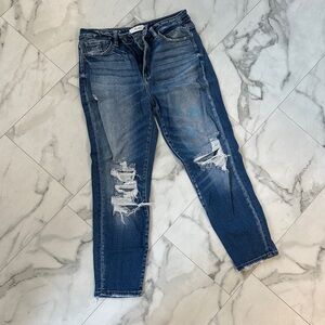 KanCan Two-Tone Ripped Skinny Jeans in Dark Blue